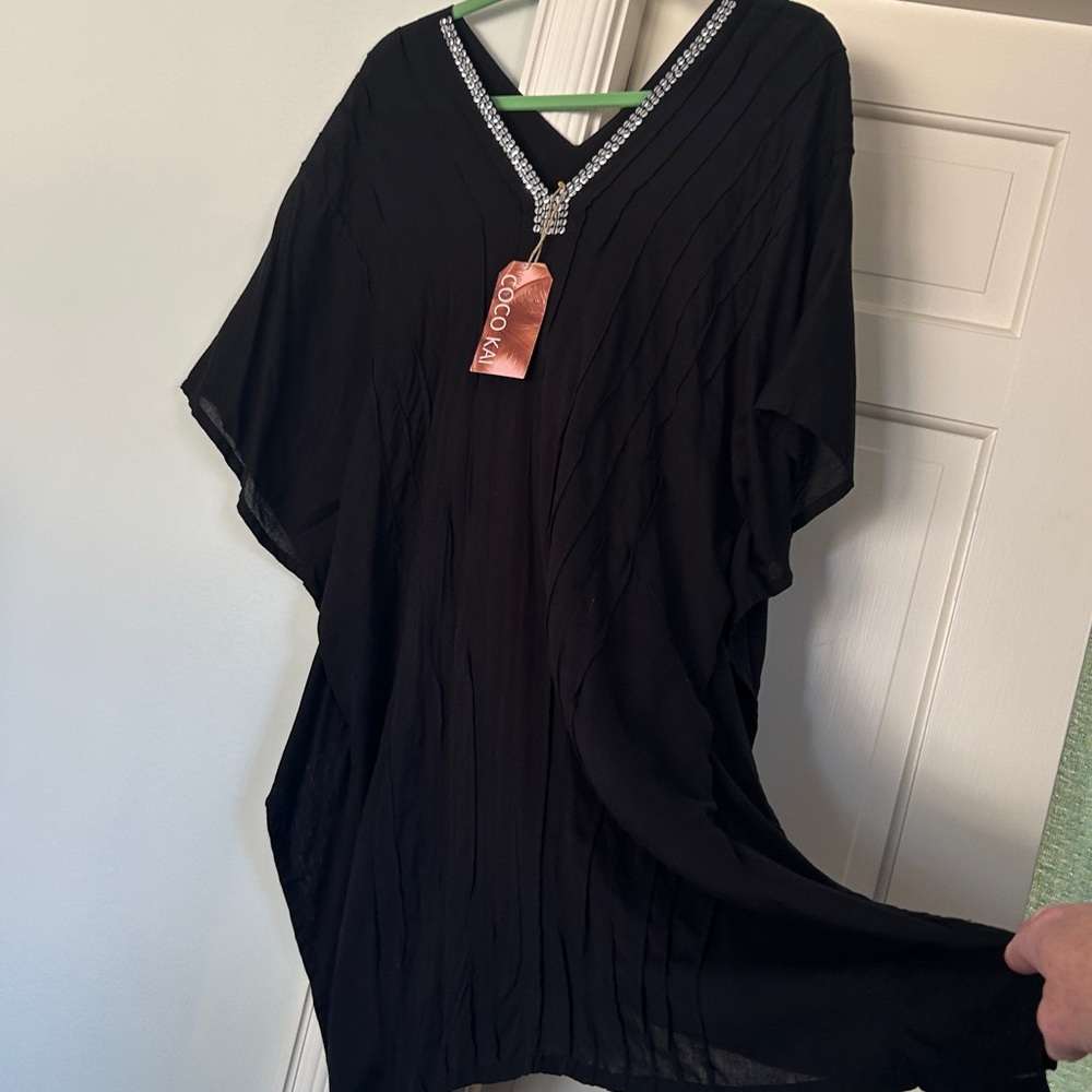 Swim Coverup V-Neck Embellishments Coverup Dress Black Coco Kai NEW - Picture 8 of 15